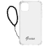 Carcasa iPhone 12, 12 Pro Antigolpes Transparente Pulsera con perlas Negro Guess