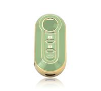 Carcasa Llave TPU Brillante Compatible con Fiat 500 500L Grande Punto EVO Panda Bravo Lancia Delta Ypsilon Musa Silicona 3 Botones Protección Mando Coche (Dorado - Verde)