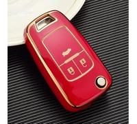 Carcasa Llave TPU Brillante Compatible con Opel Mokka Insignia Astra Meriva Corsa Adam Chevrolet Aveo Captiva Spark Silicona 2 y 3 Botones Protección Mando Coche (Dorado - Rojo)
