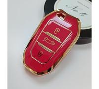 Carcasa Llave TPU Brillante Compatible con Peugeot 308 408 508 2008 3008 5008 Citroën C4 DS3 DS4 DS5 Silicona 3 Botones Protección Mando Coche (Dorado - Rojo)
