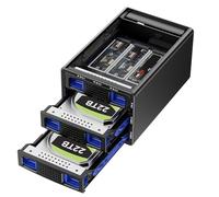 Carcasa NVMe Híbrida 2*3.5 HDD+3*M.2 con Ventilador para 2.5/3.5" SATA HDD/SSD, Carcasa Disco Duro USB3.2 Gen2 10Gbps soporta 2230/42/60/80/110 SSD con 68TB de Capacidad(2*22TB HDD+3*8TB M.2 SSD)
