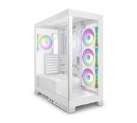 Zolyd Vexora - Caja Gaming ATX, Ventana Lateral y Frontal Panorámica de Cristal Templado, 4 Ventiladores ARGB de Espejo Infinito, Refrigeración Líquida hasta 425mm, Espacio Interno Optimizado, Blanco