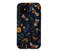 Carcasa para iPhone 11 Abejas y Flores Silvestres en Azul Oscuro