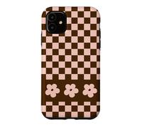 Carcasa para iPhone 11 Aesthetic Checker Retro Groovy Flowers in Beige and Brown