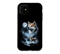 Carcasa para iPhone 11 Akita Inu Aullando a la Luna, Perro Retro de los 90
