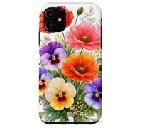 Carcasa para iPhone 11 Amapolas Rojas Pensamientos Multicolores Full Bloom Formas Mania