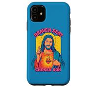 Carcasa para iPhone 11 Anime Manga Jesús Sagrado Corazón Cristiano Retro Pop Art Azul