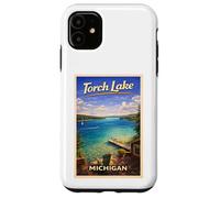 Carcasa para iPhone 11 Arte de Viaje Retro de Michigan Torch Lake Traverse City Up North