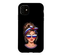 Carcasa para iPhone 11 Bandera de Rusia Messy Bun Bandana Gafas De Sol Chica Rusa