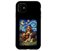 Carcasa para iPhone 11 Basset Hound Playing Guitar Whimsical Art Dog Music Camping