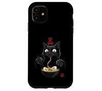 Carcasa para iPhone 11 Black Cat Eating Ramen Noodles Japan Kanji Love Anime Design