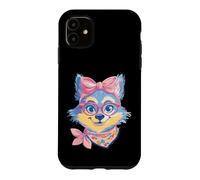 Carcasa para iPhone 11 Blue Fox Retrato Animal Lover Graphic Pink Glasses Bow