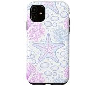 Carcasa para iPhone 11 Blue Pink Starfish Shell Coral Ocean Life and Beach Pattern