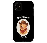Carcasa para iPhone 11 Bonjour Y'all Cowboy Golden Dog Retriever French Amante