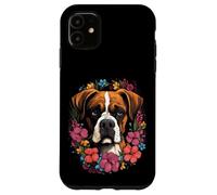 Carcasa para iPhone 11 Boxer - Ramo de Flores con Cara de Perro Cervatillo Boxeador dueño criador mamá