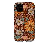 Carcasa para iPhone 11 Brown Flowers Meadow Floral Retro Groovy Aesthetic Women
