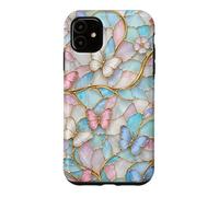 Carcasa para iPhone 11 Butterfly Pink White Blue Stained Art Stain Butterflies