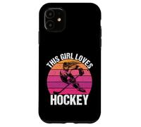Carcasa para iPhone 11 Camiseta para fanáticos del Hockey con Texto en inglés This Girl Loves Hockey Shirt Game Day