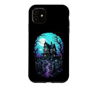 Carcasa para iPhone 11 Casa embrujada Luna de Sangre Arte de Grabado en Madera