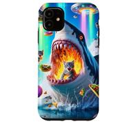 Carcasa para iPhone 11 Cat Kitty Montando Fuego Respirando Tiburón Arco Iris Laser
