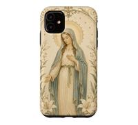 Carcasa para iPhone 11 Católica Virgen María Floral Oración Arte Mirada Devocional