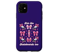 Carcasa para iPhone 11 Chicas como Skateboards Too Pink Bows Skater Girl Coquette