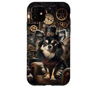 Carcasa para iPhone 11 Chihuahua de Pelo Largo Steampunk Científico Loco