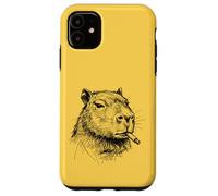 Carcasa para iPhone 11 Chill Capybara Fumar Cigarrillo Dibujado a Mano línea Arte Divertido