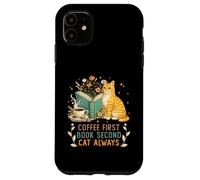 Carcasa para iPhone 11 Coffee First Book Second Cat Always Reading Library Cat Love