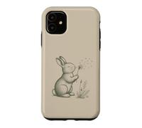 Carcasa para iPhone 11 Conejo Amantes Soplando Diente De León Naturaleza Cottagecore Gráfico
