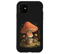 Carcasa para iPhone 11 Cozy Cat Drink Café Champiñón Lindo Cottagecore Estética