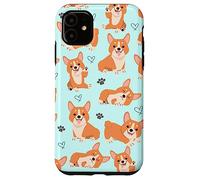 Carcasa para iPhone 11 Cute Corgi Dog with Paws Lover in Aqua Turquoise Pattern