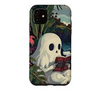 Carcasa para iPhone 11 Cute Spooky Ghost Reading Book Summer Tropical Beach Reader