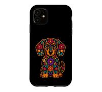 Carcasa para iPhone 11 Dachshund Floral Folk Art Perro Amante Retrato Doxie Weenie