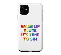 Carcasa para iPhone 11 Despierta es Hora de pecar Texto Divertido del Arco Iris