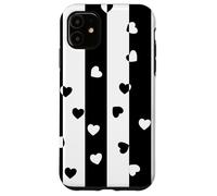 Carcasa para iPhone 11 Día de San Valentín Negro Blanco Rayas Verticales corazón Minimalista