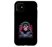 Carcasa para iPhone 11 Divertido Chimp DJ Tocadiscos Synthwave Broma sarcástica