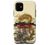 Carcasa para iPhone 11 Dragón y Zorro de Nueve Colas Mitología Japonesa Lámina