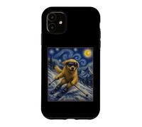 Carcasa para iPhone 11 Esquí Golden Retriever Art Skiier Perro en Ski Hill