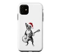 Carcasa para iPhone 11 Fiesta de Navidad con Guitarra de Santa Boston Terrier