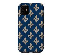 Carcasa para iPhone 11 Flor de lis, símbolo Real francés, Beige sobre Azul Marino