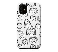 Carcasa para iPhone 11 Funny Artsy Linocut Kids Faces, Lindo Sonriendo riendo