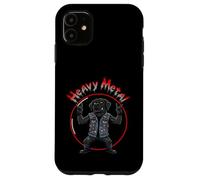 Carcasa para iPhone 11 Funny Black Labrador Heavy-Metal Rock Música Metalhand