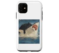 Carcasa para iPhone 11 Funny Ocean Adventure Cat Biting a Shark Vintage