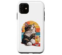 Carcasa para iPhone 11 Funny Retro Cat Sunset Cocktail Beach Vacation Summer