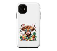 Carcasa para iPhone 11 Gafas de Sol Highland Cow Hawaiian Summer Vacation