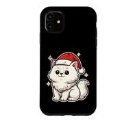Carcasa para iPhone 11 Gato Blanco Invierno con Sombrero de Papá Noel
