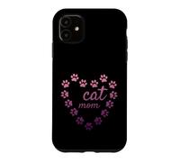 Carcasa para iPhone 11 Gato Mamá Corazón Huellas Estéticas Lindas Patas Rosa
