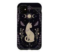 Carcasa para iPhone 11 Gato místico Celestial Luna Polilla Botánica Arte Oculto