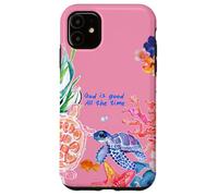 Carcasa para iPhone 11 God Is Good Summer Ocean Preppy Pink Turtle & Coral